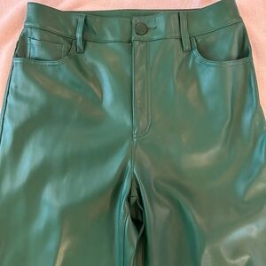 INC green pleather pants, slit detached at bottom of leg